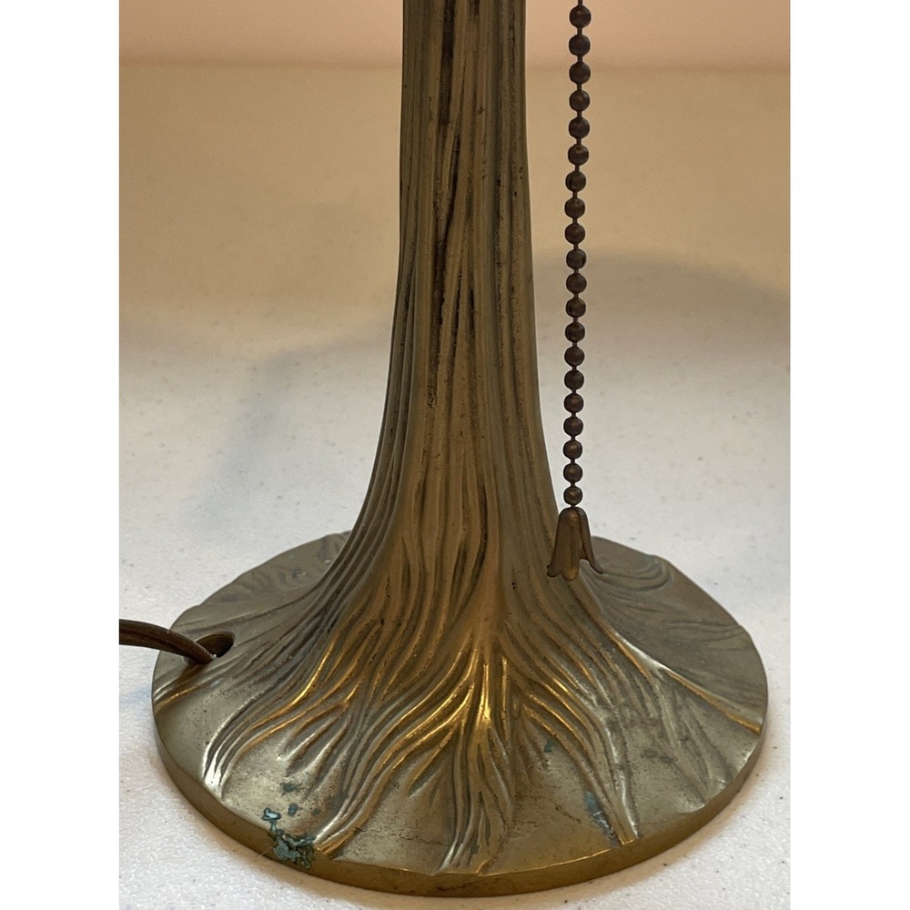 Vintage Art Nouveau Brass Table Lamp Etched Glass Shade Tiffany Style Tree Base - Picture 8 of 16